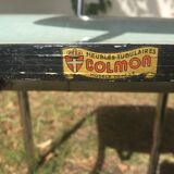 Table and 4 green water formica chairs 60's