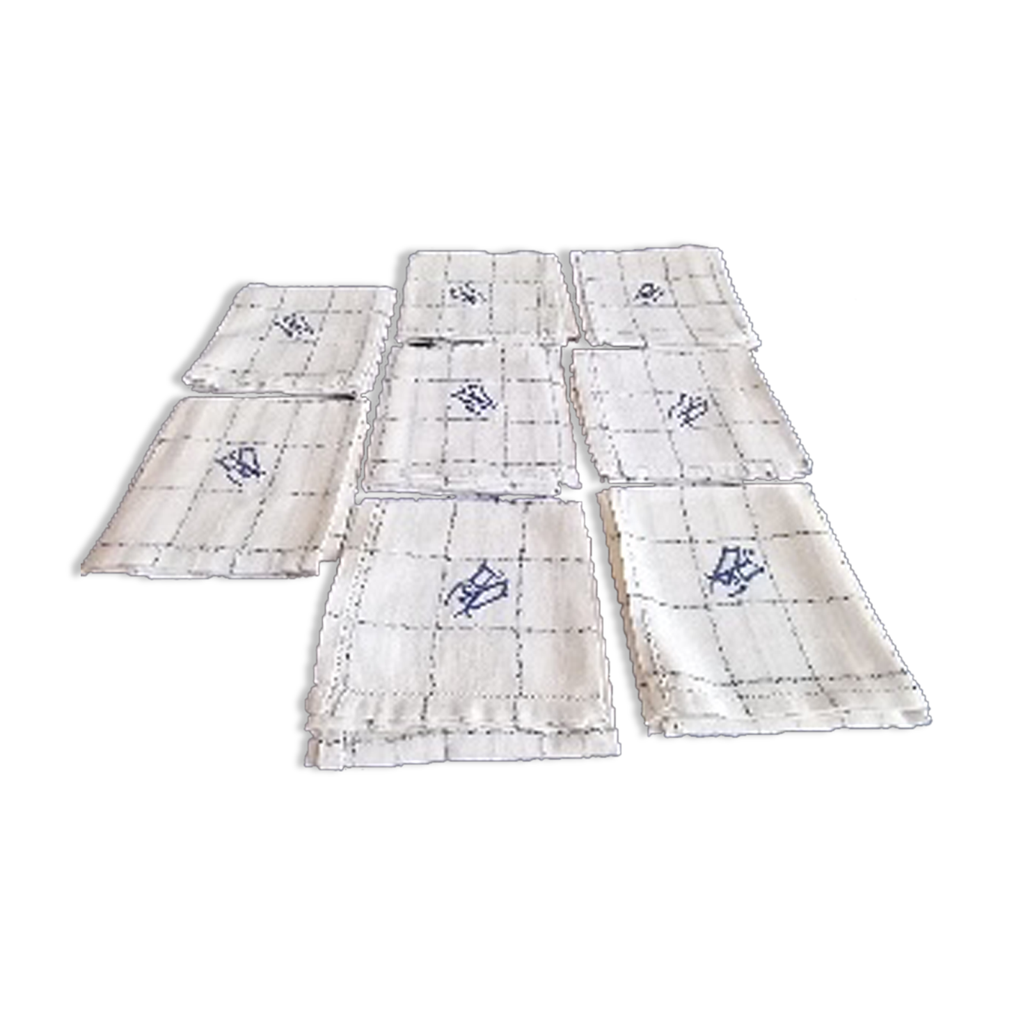 Set of 8 napkins, in white cotton, MONOGRAM DP.