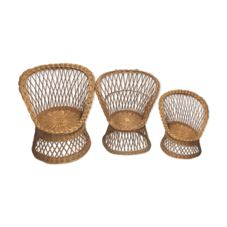 Trio of braided rattan chairs