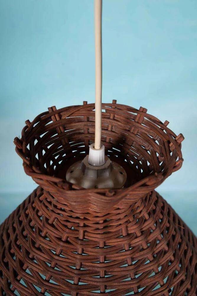 Bohemian suspension from the sixties, woven vintage lampshade.