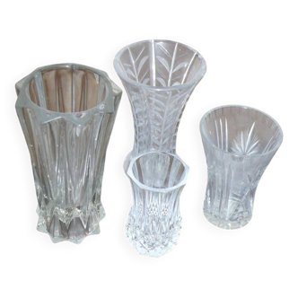 Set of 4 glass and crystal vases