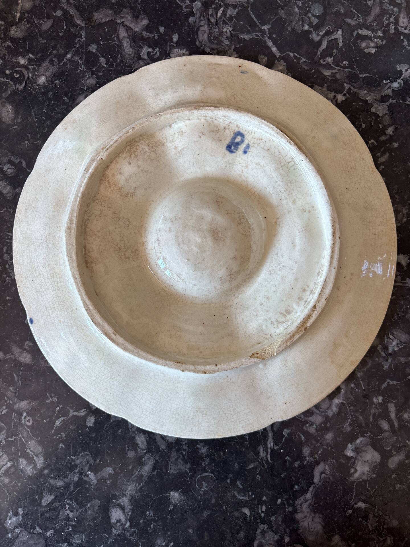 Antique oyster plate in majolica barbotine - Wasmuël Belgium,