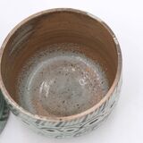 Pot couvert signé en grès, décor japonisant, années 70