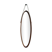 Miroir oval suspendu vintage en teck design italien