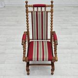 1970s, Danish highback rocking chair, oak wood, furniture wool, original condition.