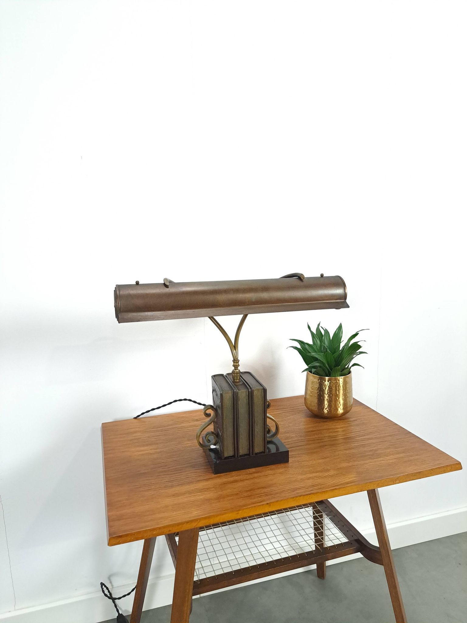Lampe de bureau en bronze, lampe de banquier