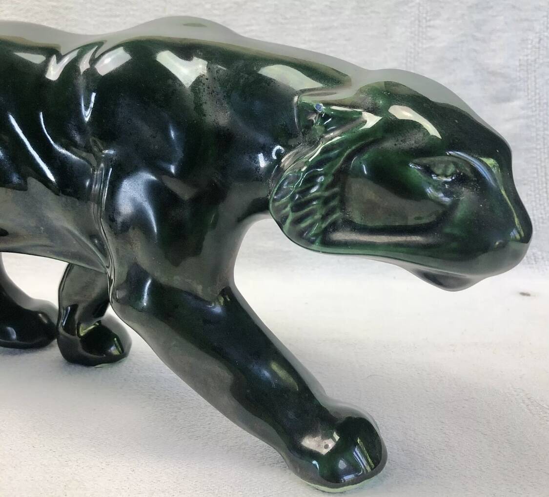 Ancienne statue statue lionne tigre Art Déco 1930 craquelé Saint Clément