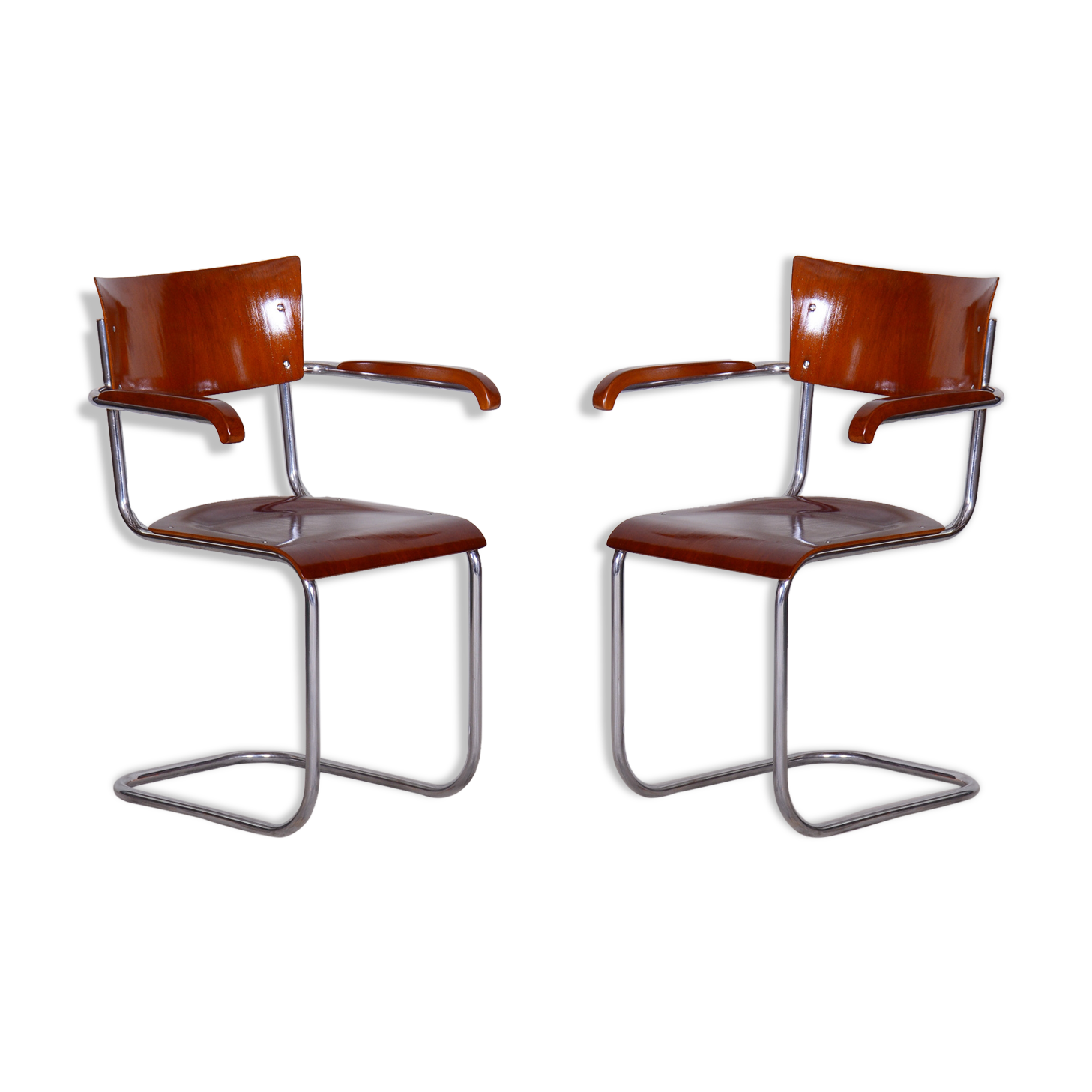 Set of Two Restored Bauhaus Armchairs, Mart Stam, Beech Plywood, Germany, 1930s
