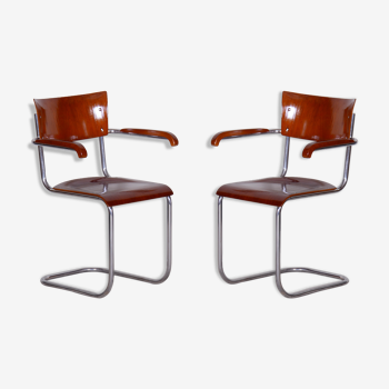 Ensemble de deux fauteuils Bauhaus restaurés, Mart Stam, contreplaqué de hêtre, Allemagne, années 1930