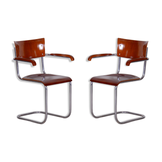 Set of Two Restored Bauhaus Armchairs, Mart Stam, Beech Plywood, Germany, 1930s