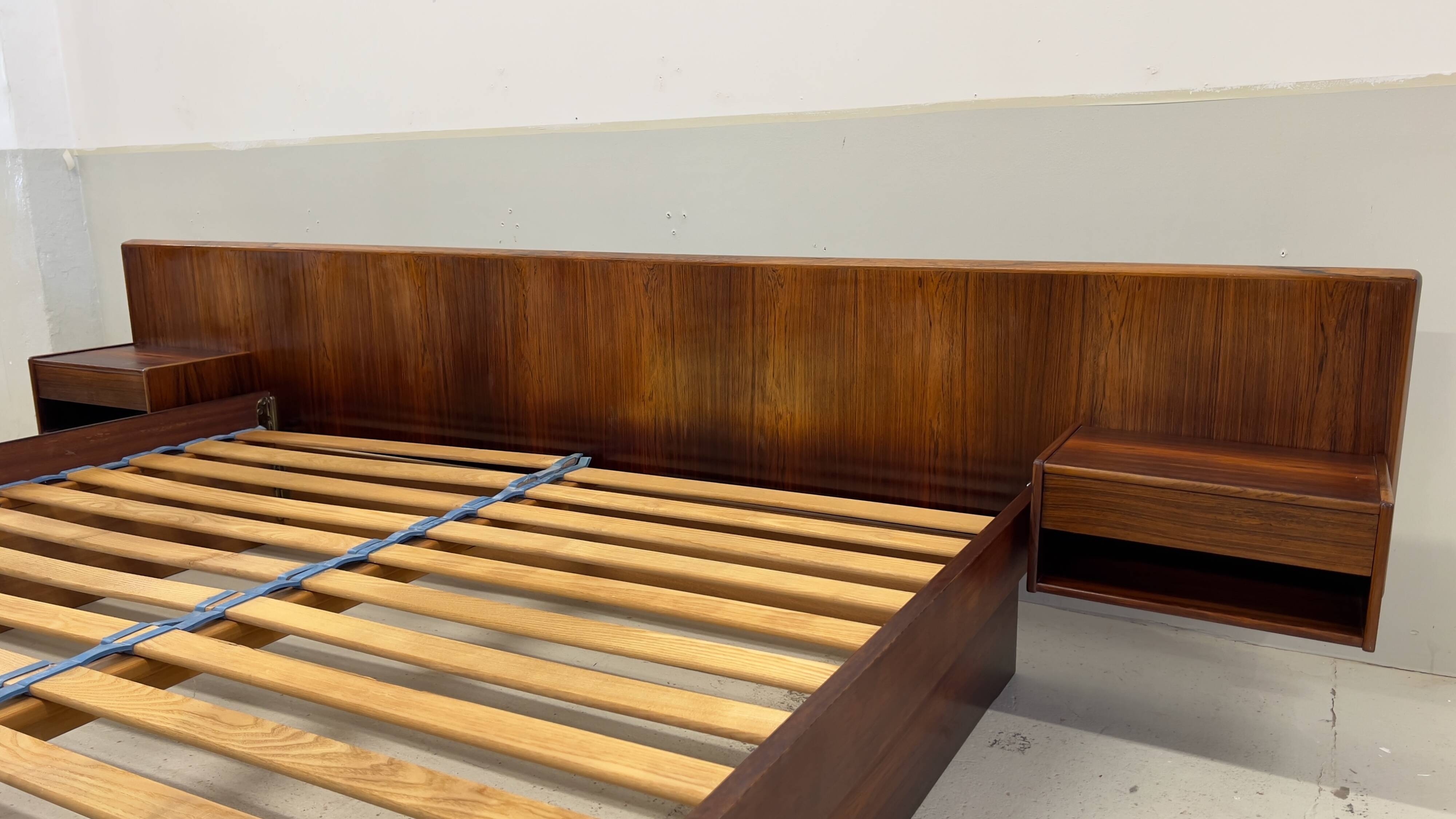 Danish Rosewood Double Floating Bed By Sannemans, 1970s.