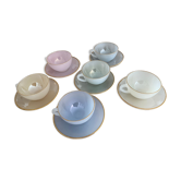 Coffee or tea cups and under cups Arcopal Harlequin pastel opaline