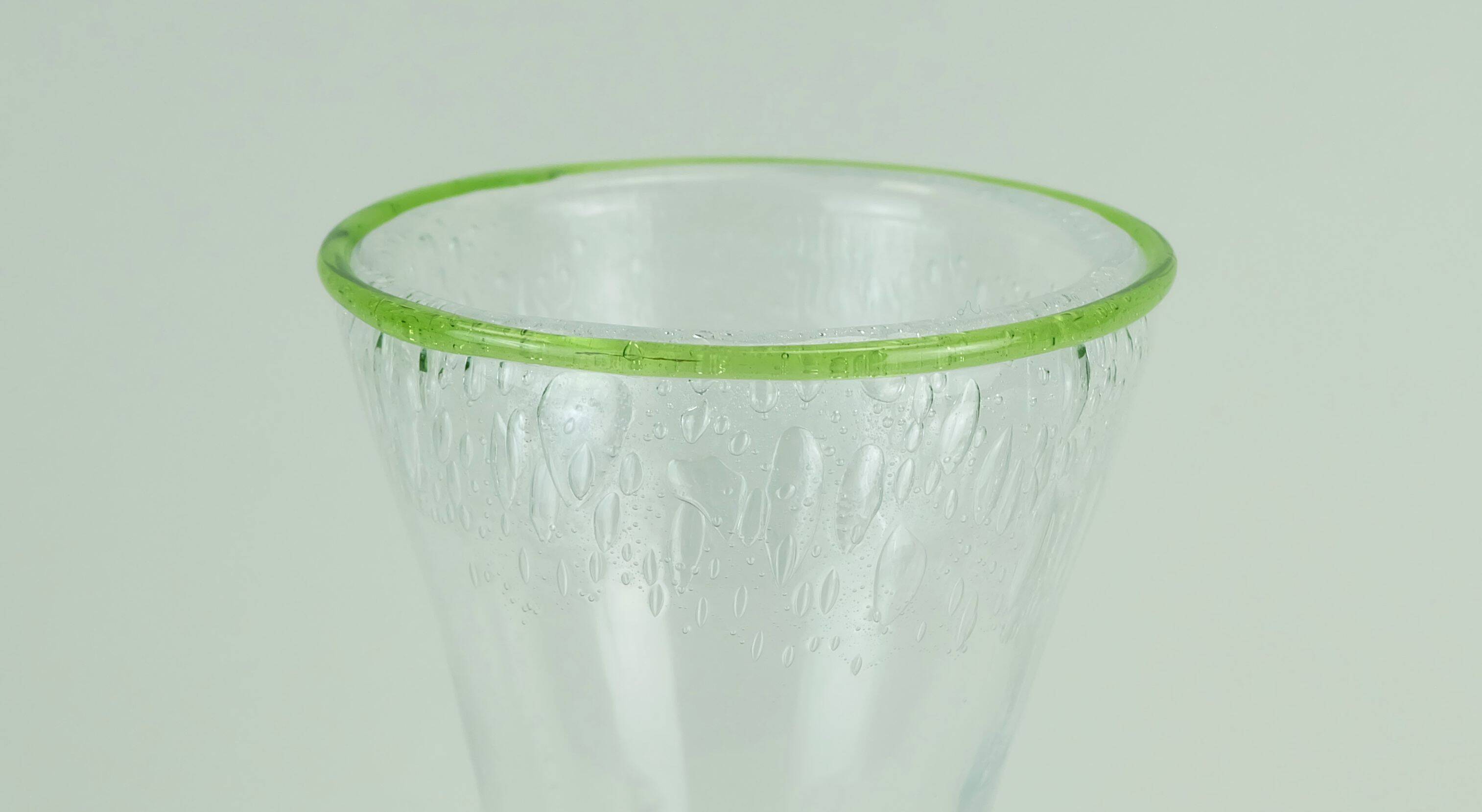 1970s glass VASE by eisch thick clear glass and bubble glass green rim