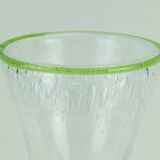 1970s glass VASE by eisch thick clear glass and bubble glass green rim