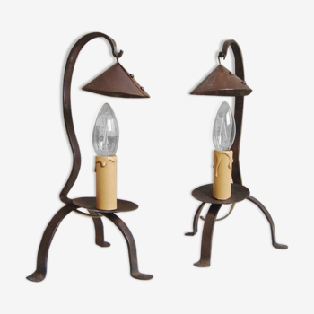 Pair of old wrought iron lamps country style