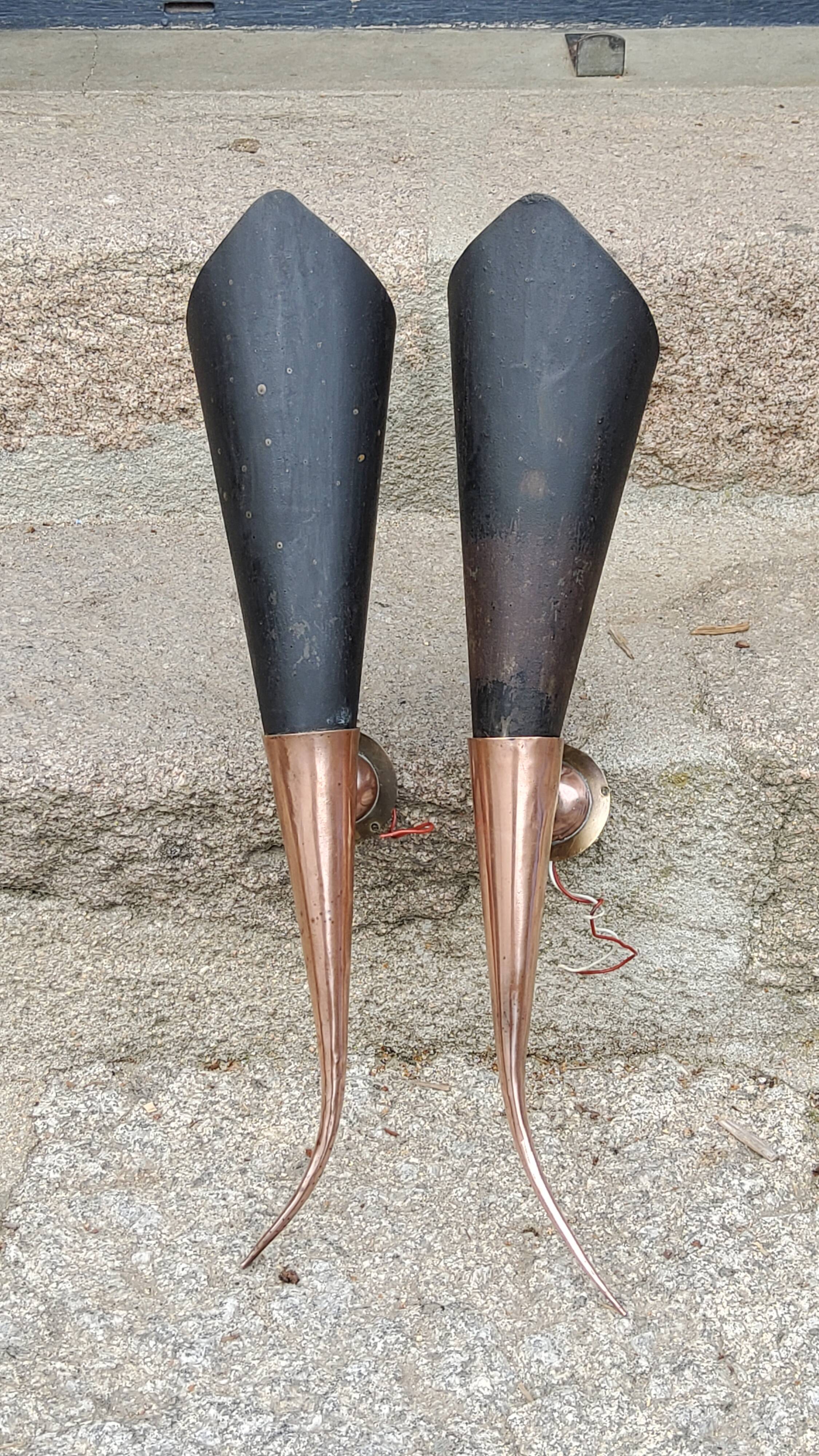 Pair of vintage 50s copper and metal wall lights