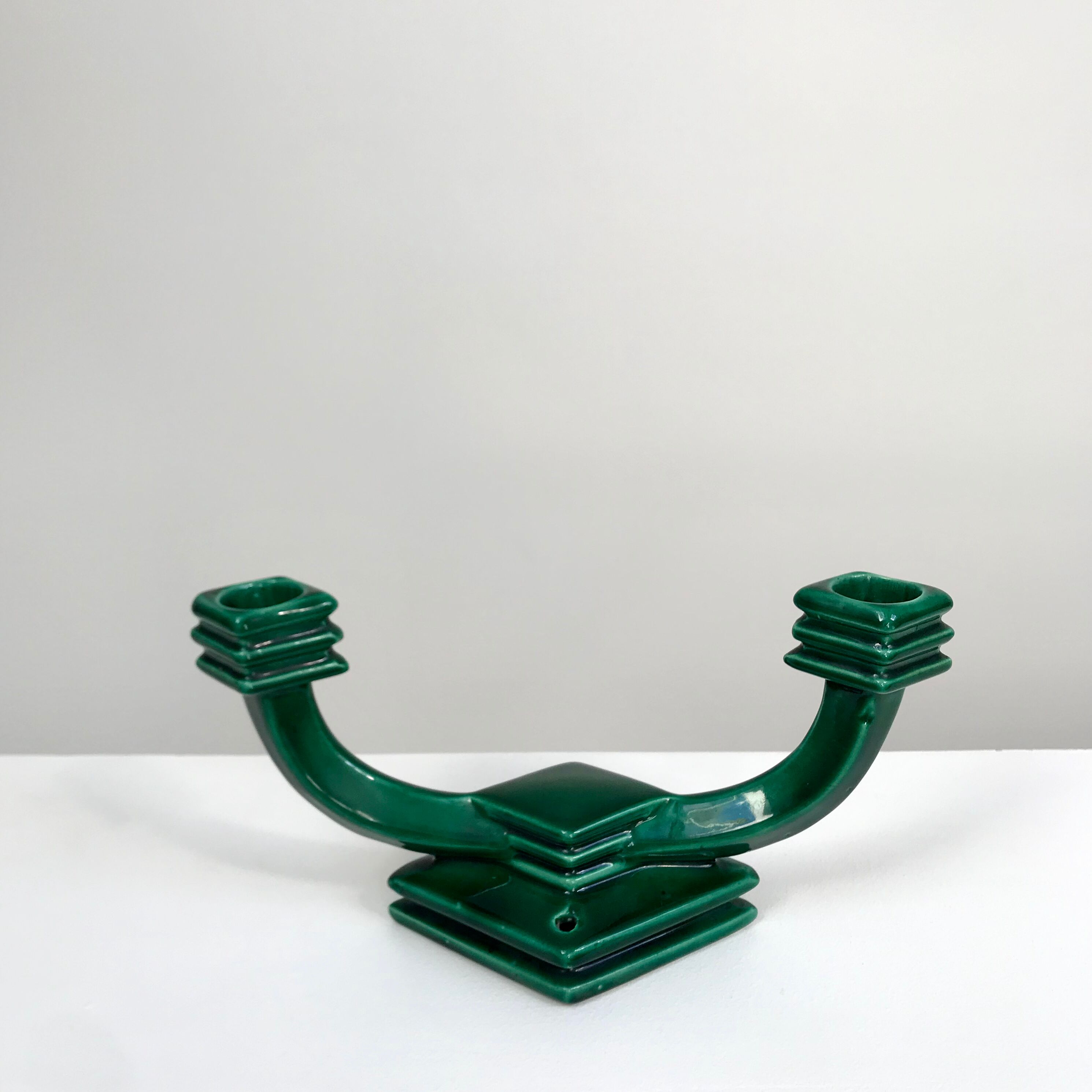 Green ceramic candlestick