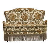 Canapé danois des années 1970, petit 2 places, en tissu mobilier marron/beige.