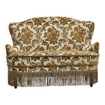 1970s, small 2-seater Danish sofa, brown/beige furniture fabric.