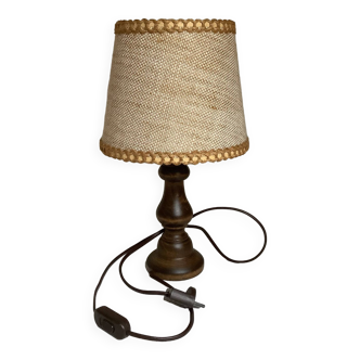 Lampe à poser en bois et toile de jute