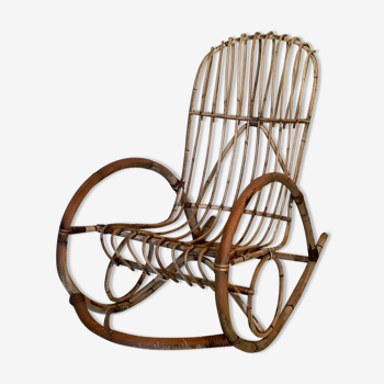Vintage rocking-chair in mid-century rattan
