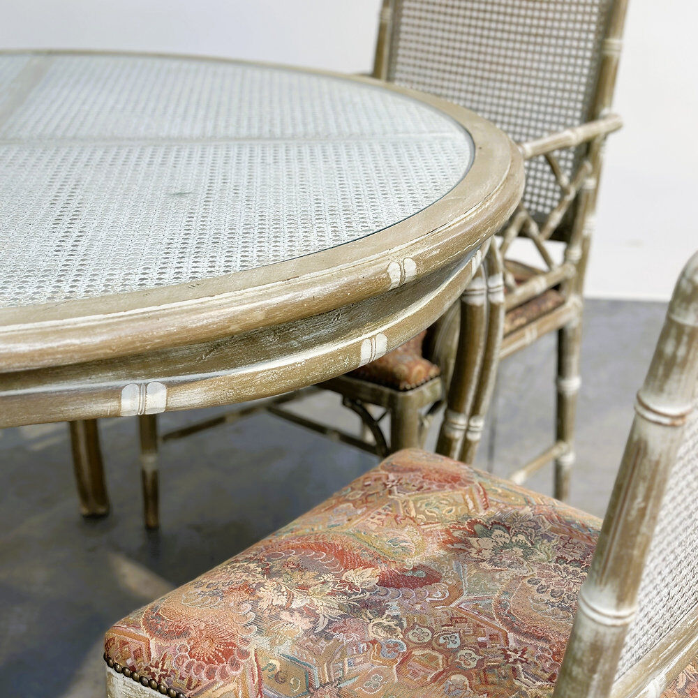 Vintage faux bamboo dining set with original fabric, 1980s