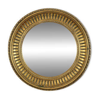Grand miroir de majordome rond en bois miroir convexe oeil de sorcière doré