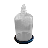 Large old glass bell and its wooden base