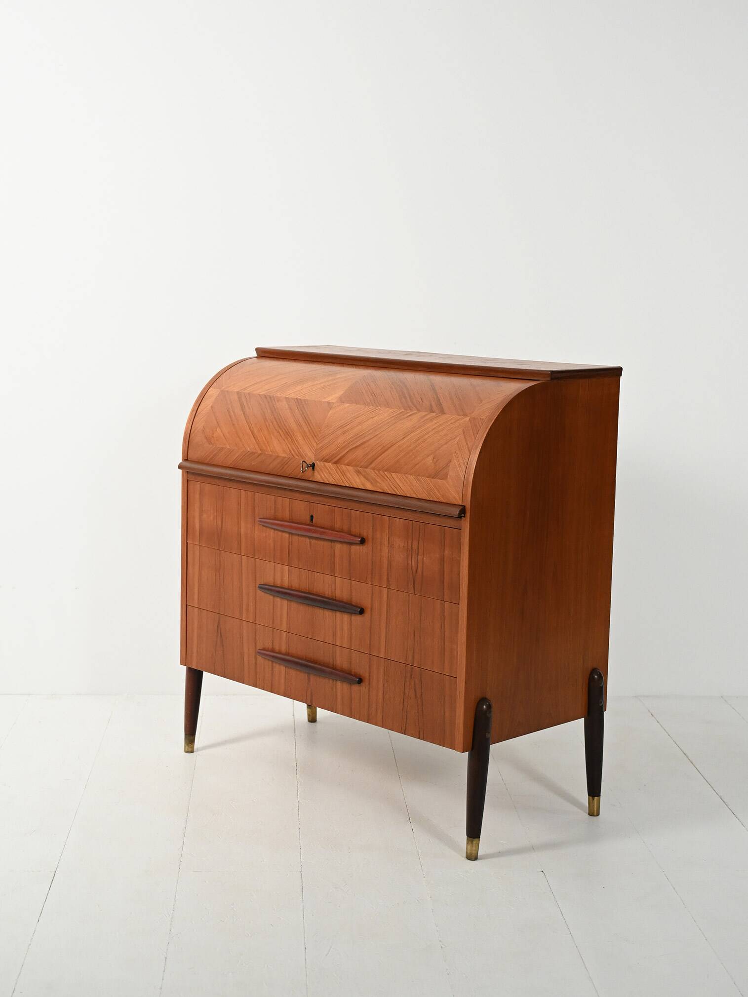 1950s Scandinavian teak secrétaire with elongated sculpted pulls