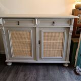 2-door sideboard in light gray wood and cane