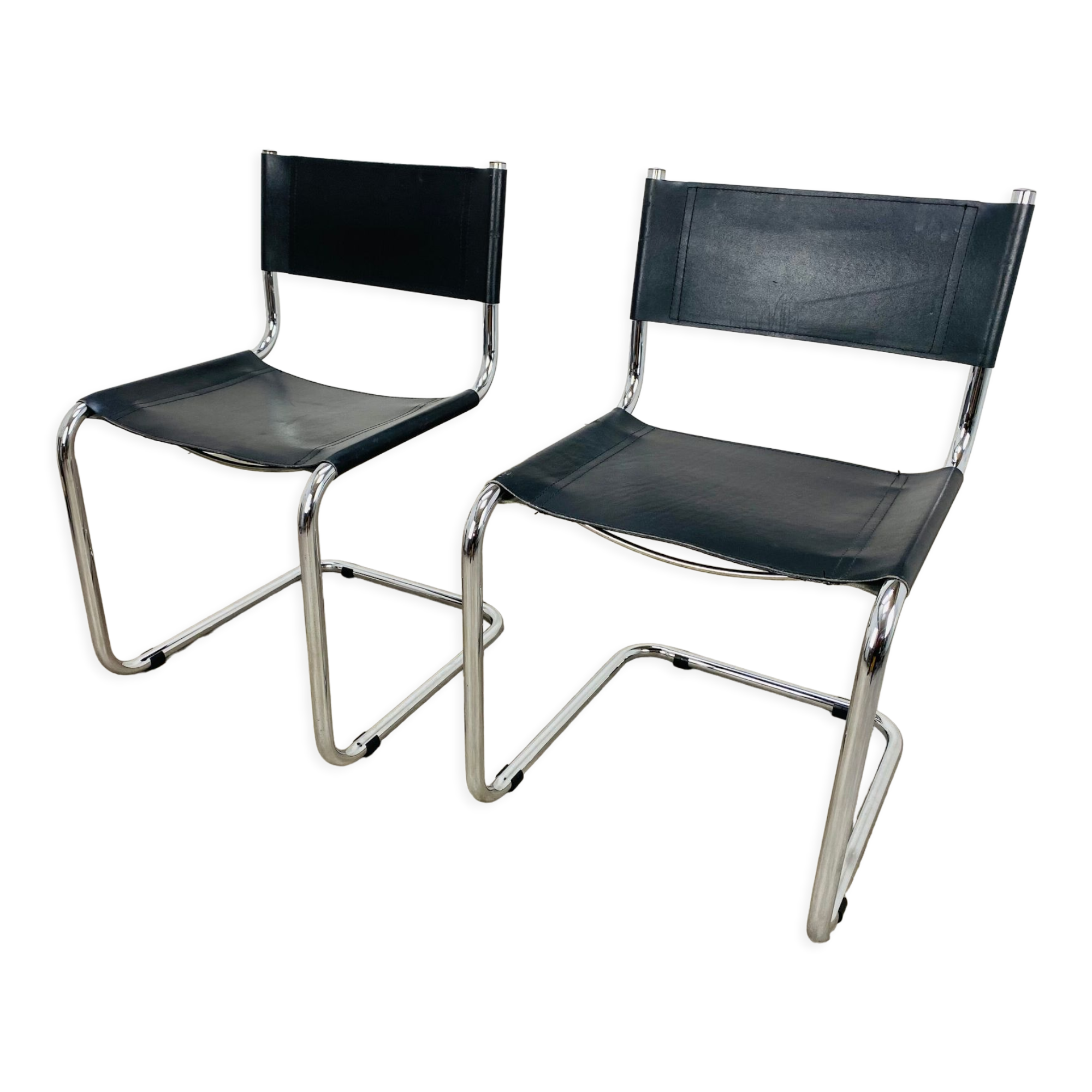Pair of cantilever chairs imitation leather black and chrome