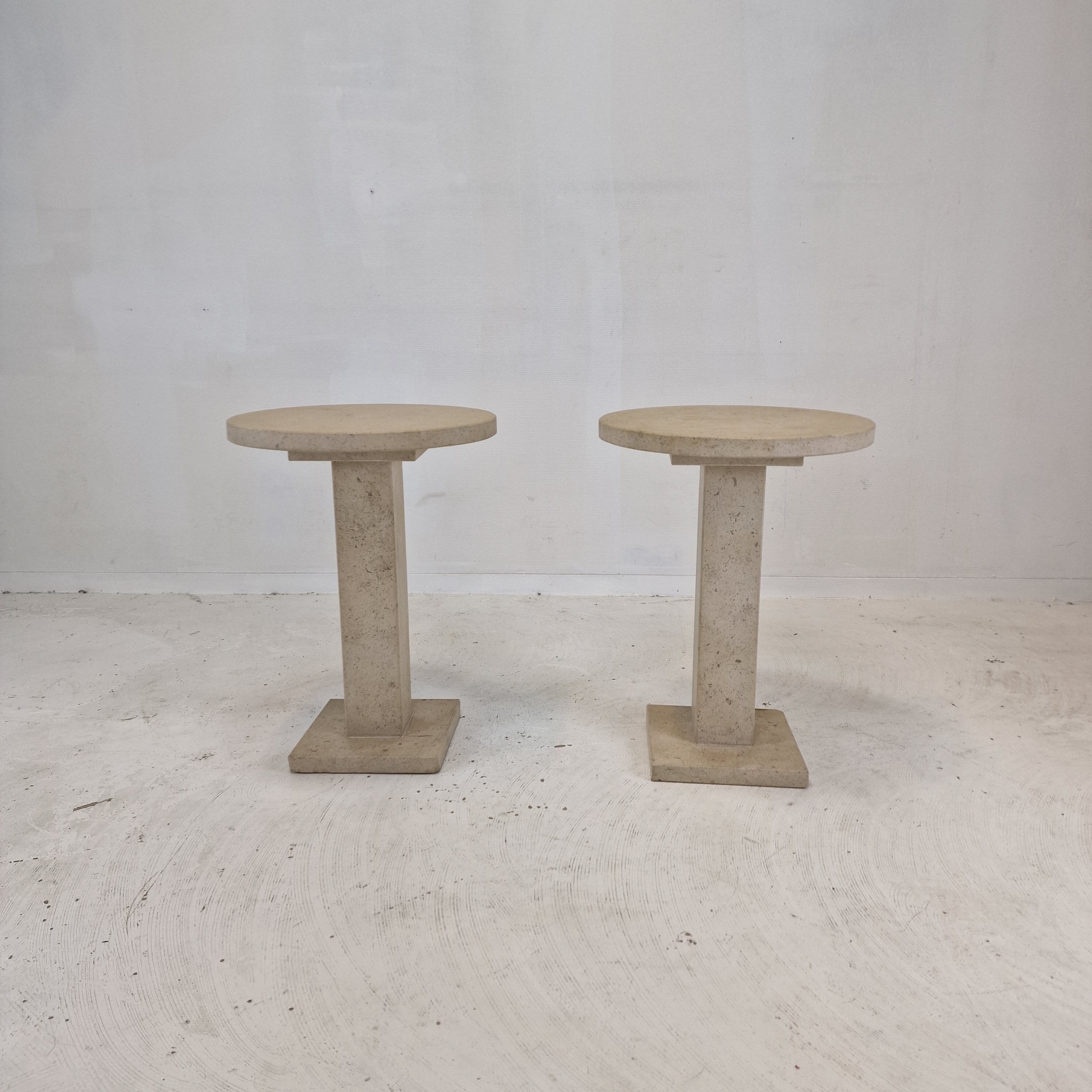 Set of 2 Italian Travertine for Stone Pedestals or Side Tables, 1980's