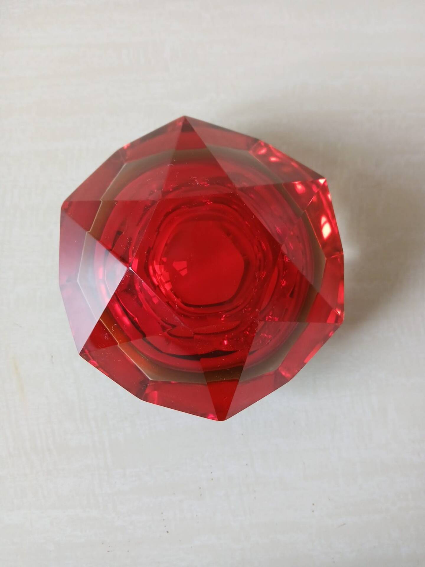 Murano ashtray Sommerso faceted glass red yellow vintage 60s-70s