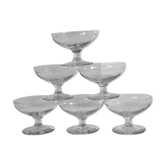 6 champagne glasses in vintage cut glass