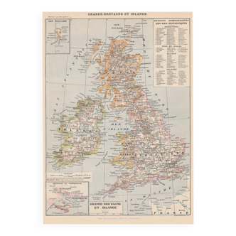 Carte ancienne Grande-Bretagne Irlande et Ecosse 1897