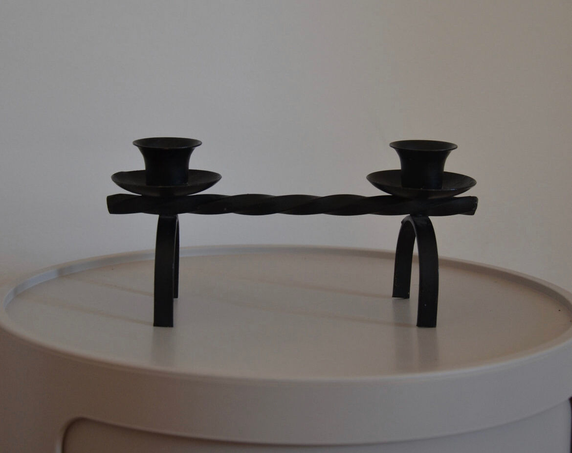 Brutalist candle holder in black iron