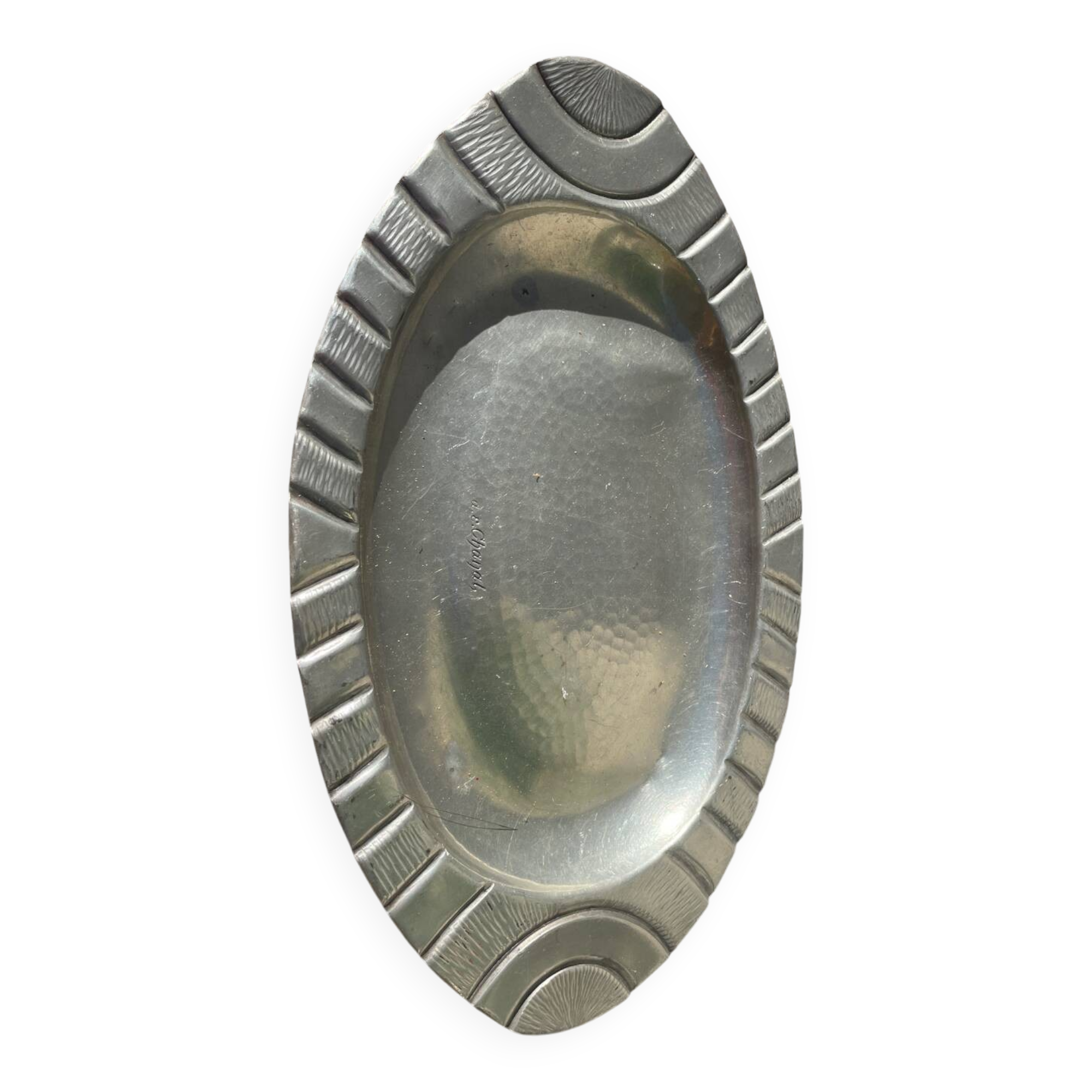 Pewter dish 1900 signed Alice and Eugène Chanal
