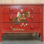 Hand-painted Victorian pine commode featuring a horse and jockey.