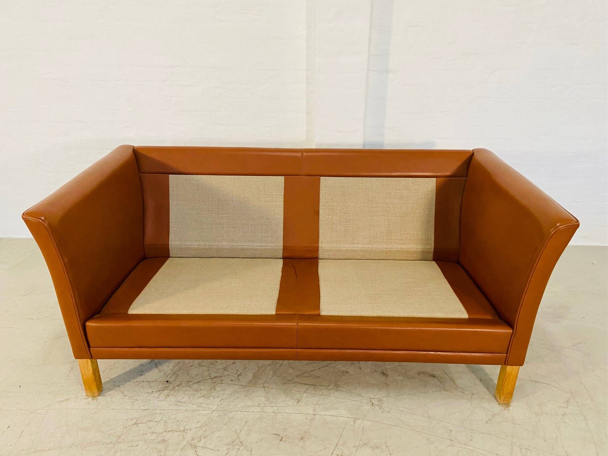 Vintage retro danish mogens hansen 2 person cognac leather sofa