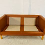 Vintage retro danish mogens hansen 2 person cognac leather sofa