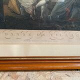 Ancienne gravure a. chaponnier la danse de village paris + cadre bois #b543