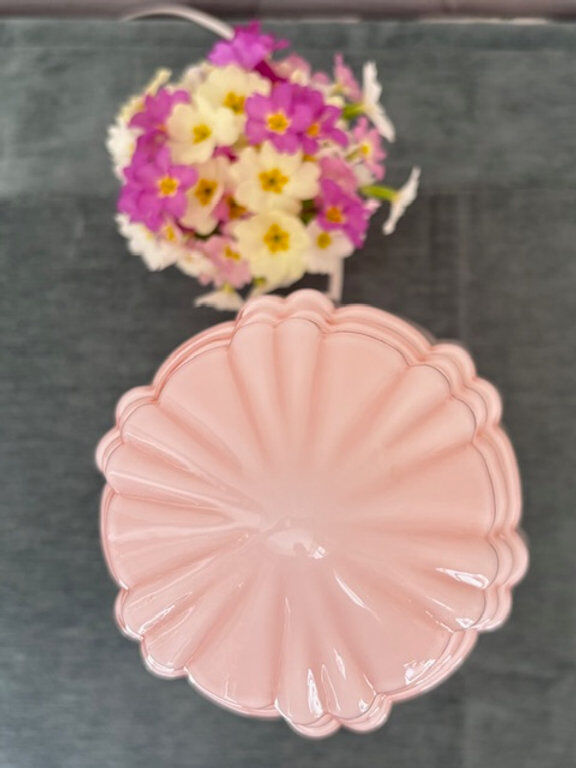 Art Deco lamp with pastel pink opaline globe.