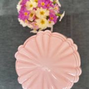 Art Deco lamp with pastel pink opaline globe.