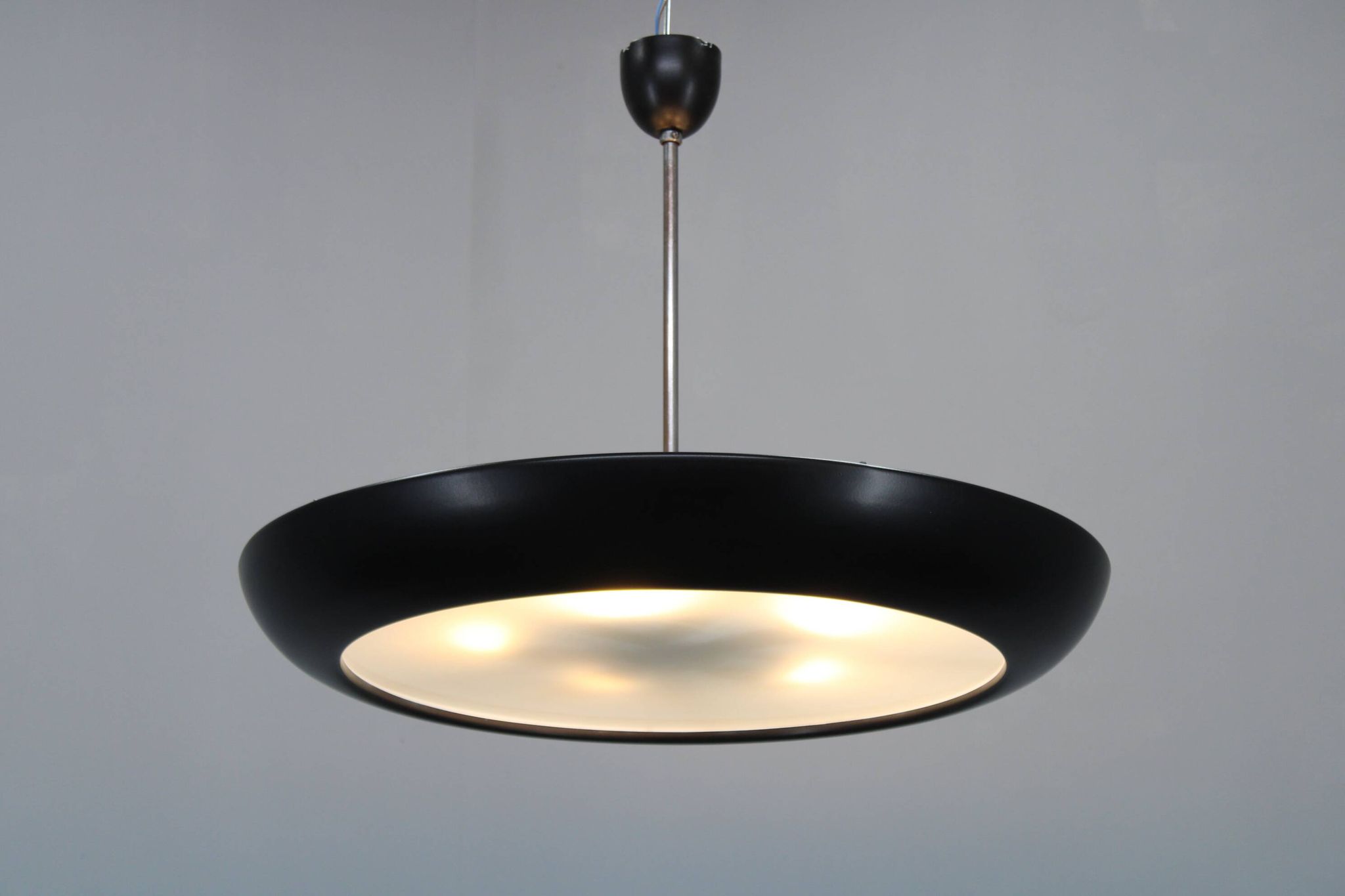 Bauhaus "UFO" pendant light by Josef Hurka for Napako, Czechoslovakia, 1940s