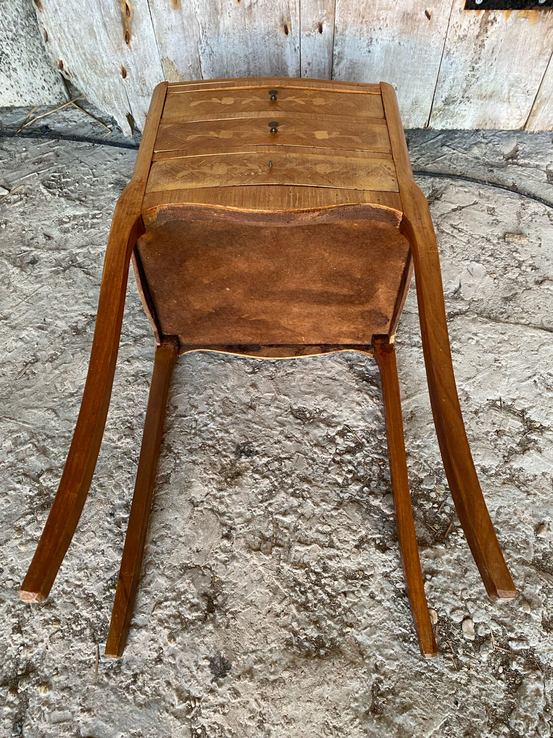 Antique Nightstand Louis XV Style Inlay Wood 3 Drawers Wine