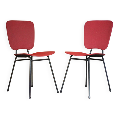 Paire de chaises bois et skaï des années 50, chaises vintage, rétro