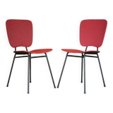 Pair of wooden and faux leather chairs from the 1950s, vintage chairs, retro.