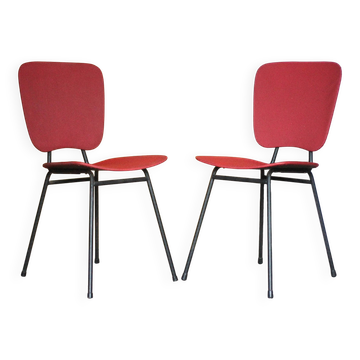 Pair of wooden and faux leather chairs from the 1950s, vintage chairs, retro.
