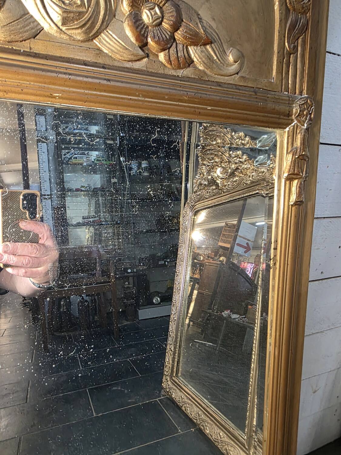 Art Deco gilded trumeau, bevelled mirror