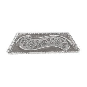 Pressed glass serving tray with rose motif, vintage serving platter